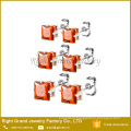 Stainless Steel Mixed Color Square Shaped Cubic Zirconia Ear Studs